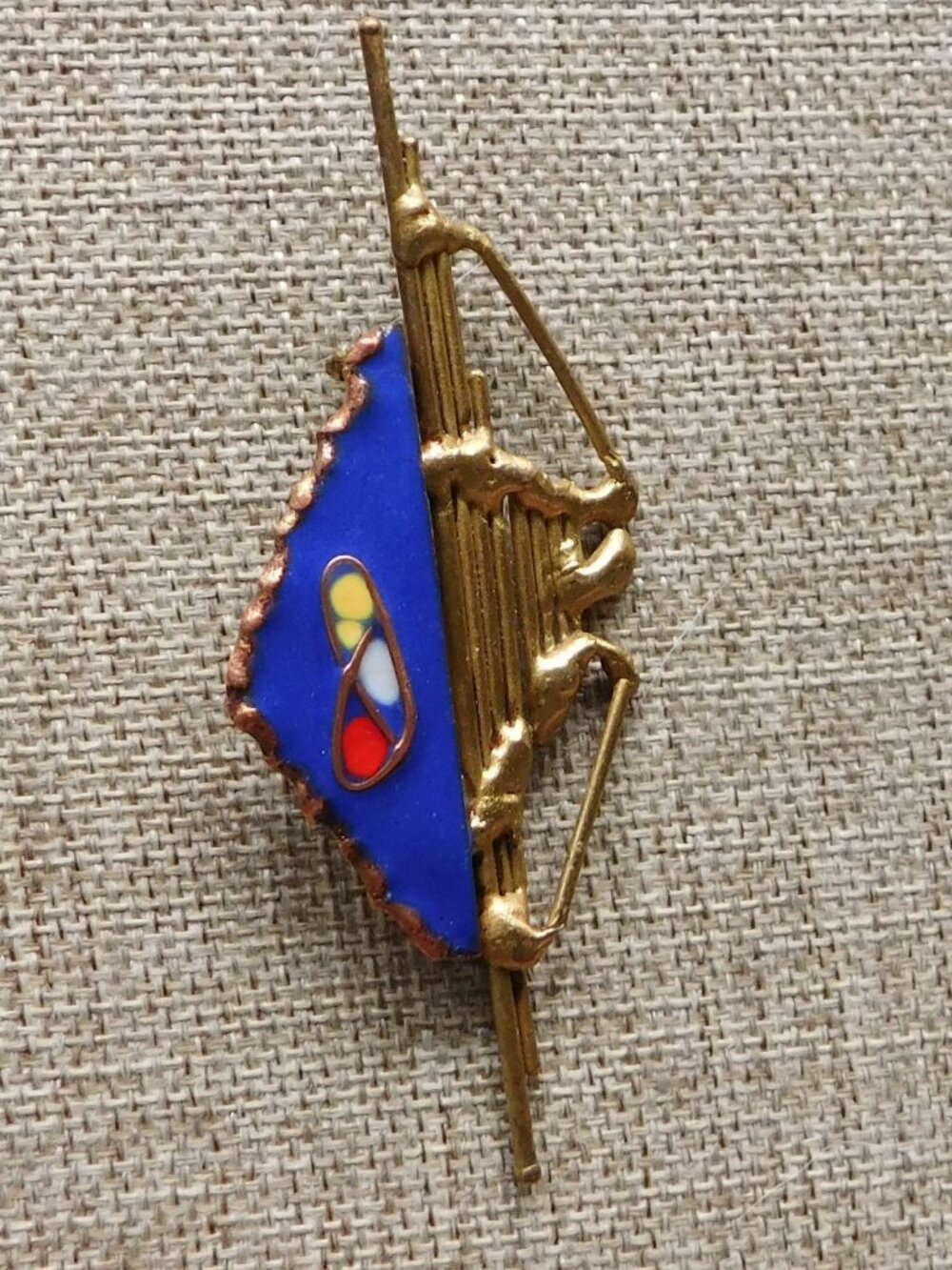 Hand Made Artisan Multi Color Enamel & Copper Brass Brooch Pins 1980's Vintage